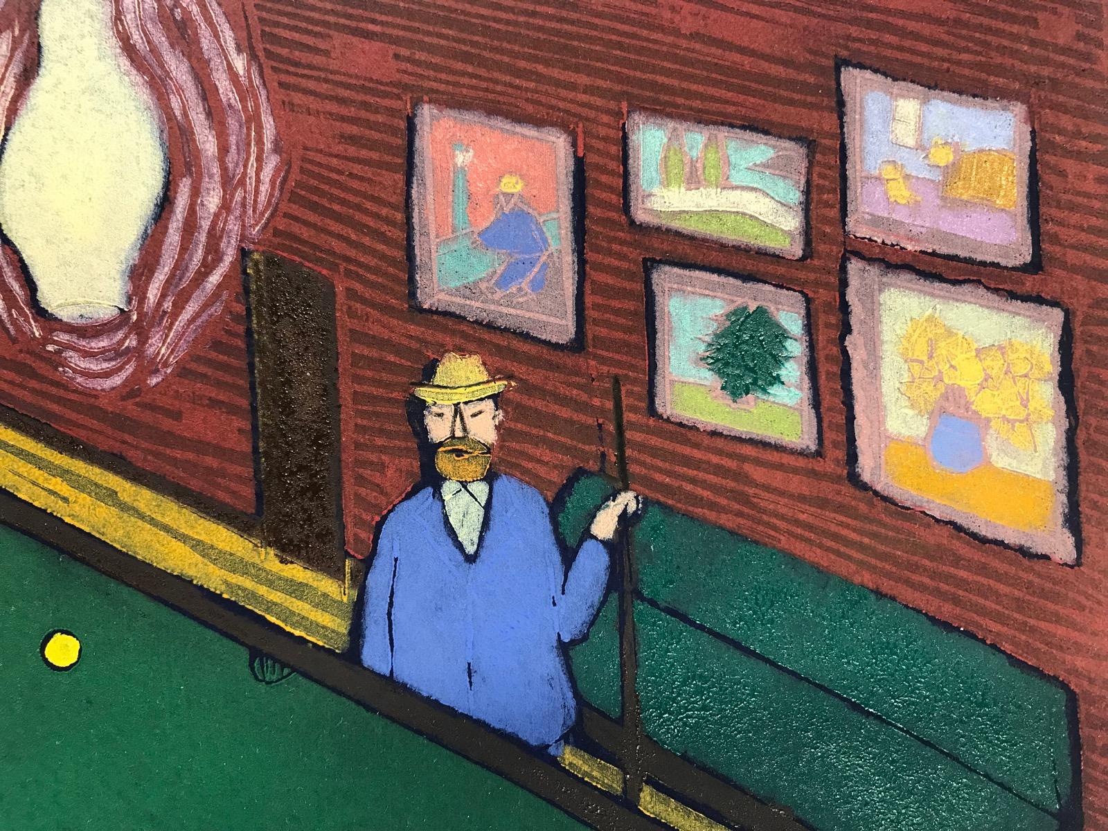 C'era una volta a Londra, Sera, Vincent Van Gogh, Stampa xilografica, Gatto, Piscina - Landscape Print Nero di Mychael Barratt