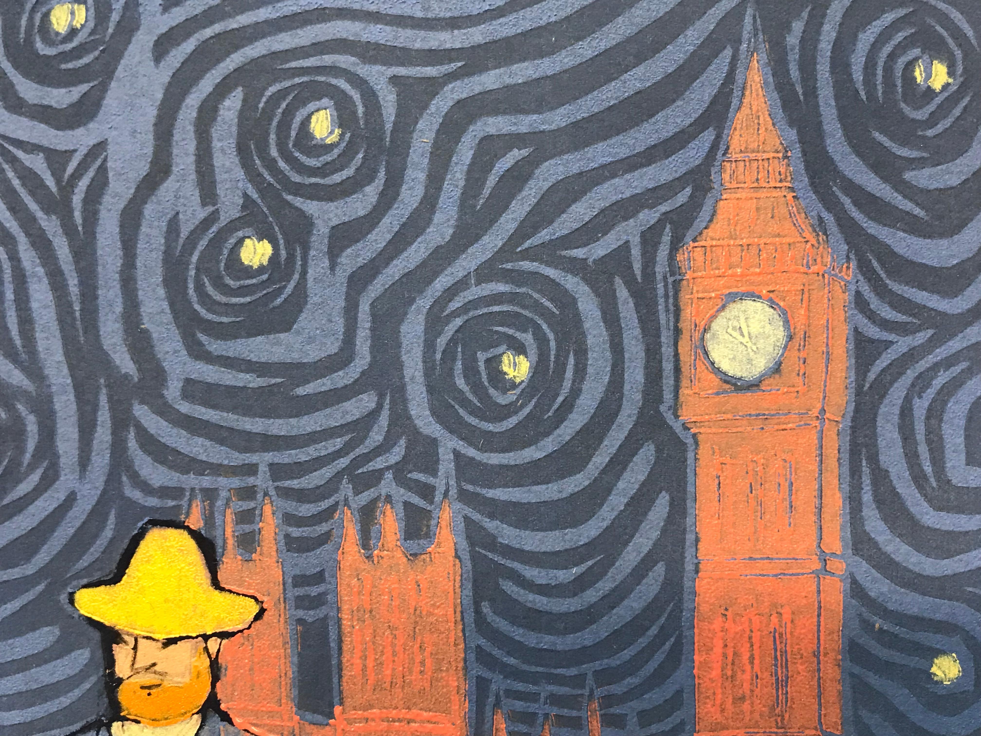 Once upon a time in London, Night, Vincent Van Gogh, Big Ben, Dog, Night Walk  For Sale 6