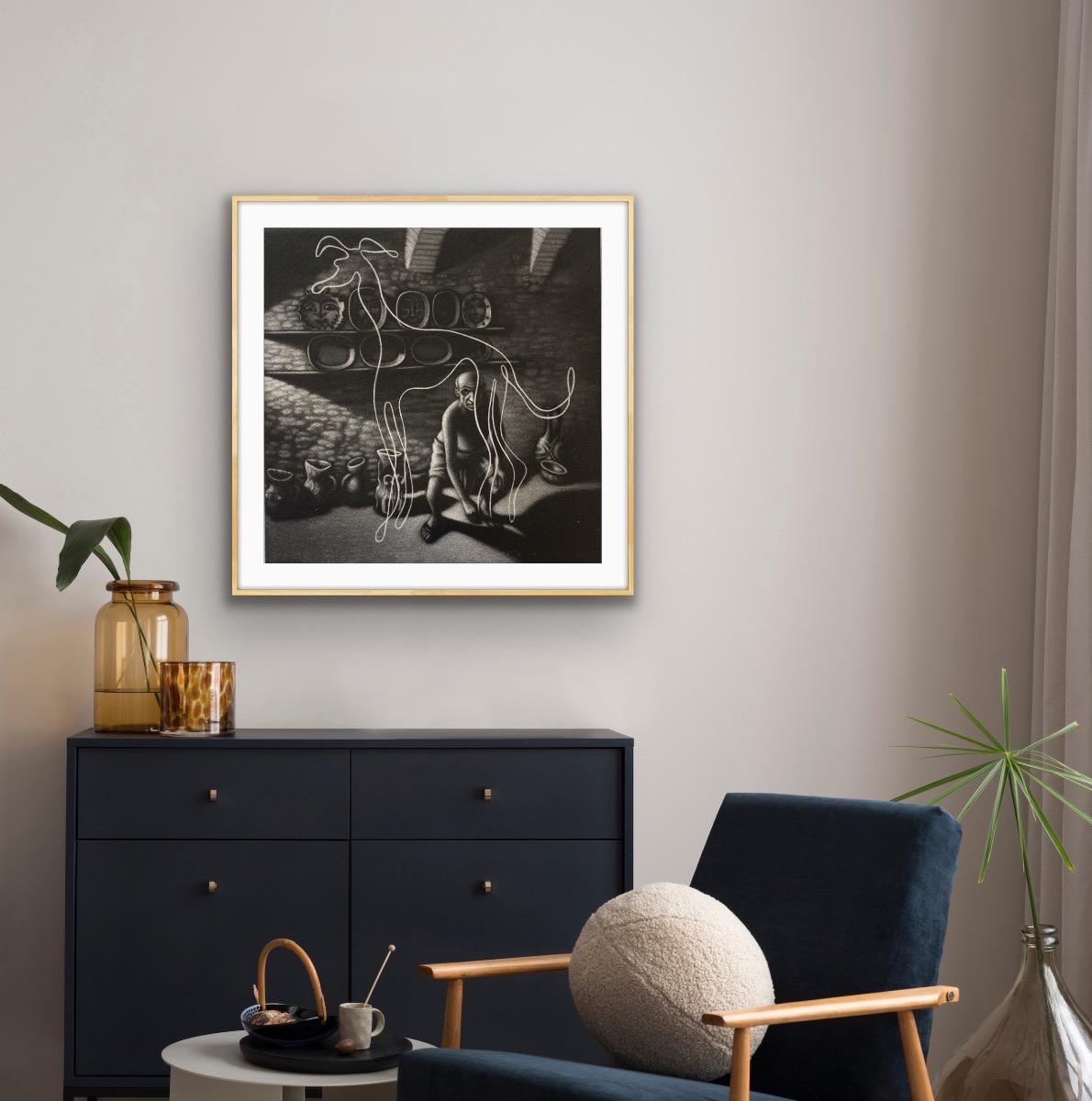 Le chien de Picasso, Estampe d'art, Paysage, Figuratif  - Noir Figurative Print par Mychael Barratt