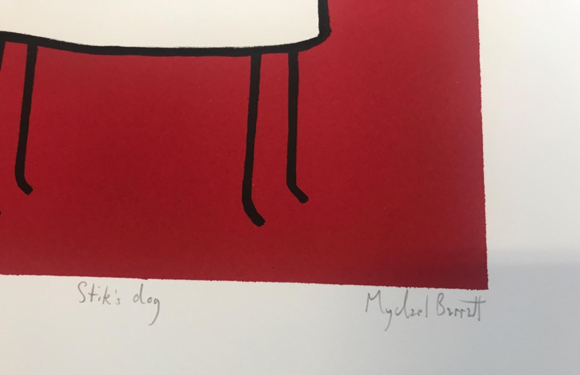 Il cane di Stik è un adorabile cane bianco su sfondo rosso.

INFORMAZIONI AGGIUNTIVE:
Stampa originale in edizione limitata di Mychael Barratt

Stampa serigrafica su carta
Edizione di 100
40 H. x 38 L. x 1 P. cm (15,75 x 14,96 x 0,39