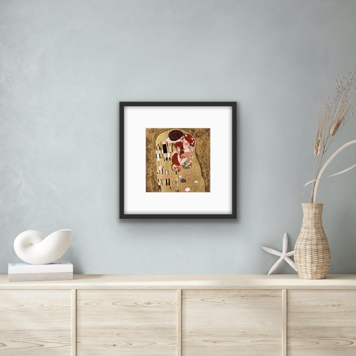 The Kiss - Gustav Klimt's Dog, original, contemporary, art print - Contemporary Print by Mychael Barratt