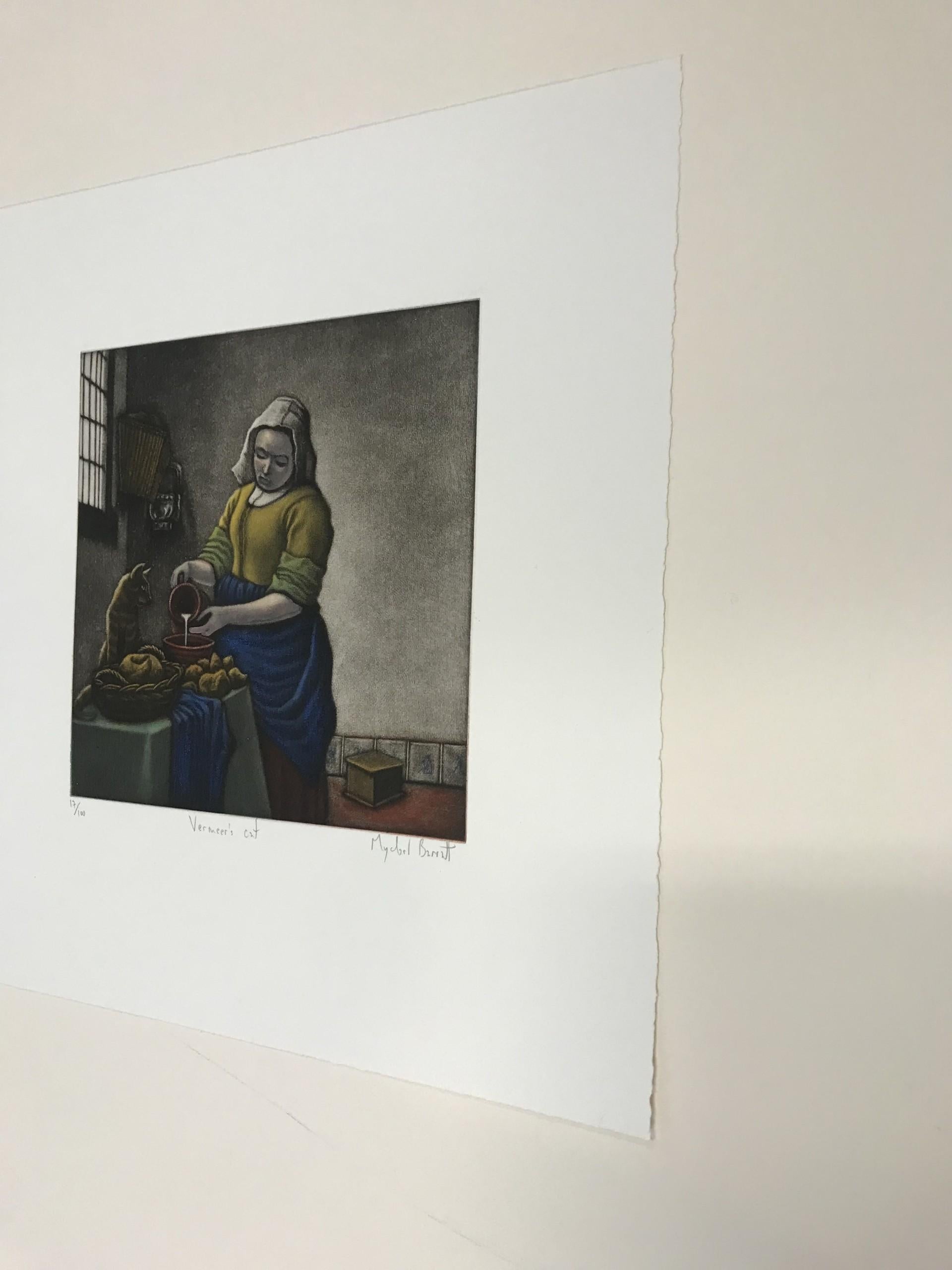Vermeer’s Cat with Silkscreen Print on Paper by Mychael Barratt For Sale 3