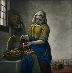 Vermeer’s Cat with Silkscreen Print on Paper by Mychael Barratt