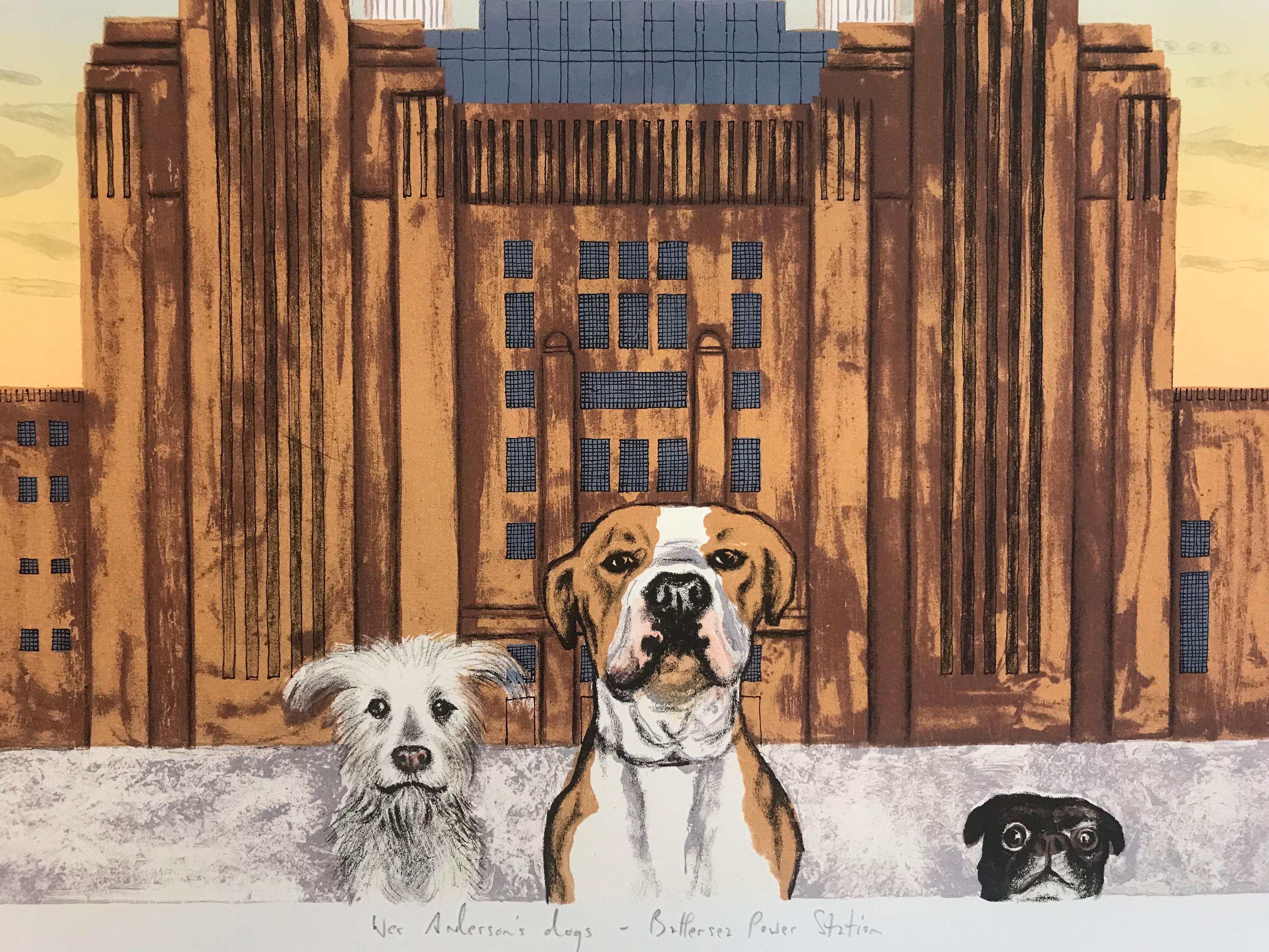Wes Andersons Hund – Battersea Power Station, Londoner Cityscape-Kunst, Tierkunst im Angebot 5