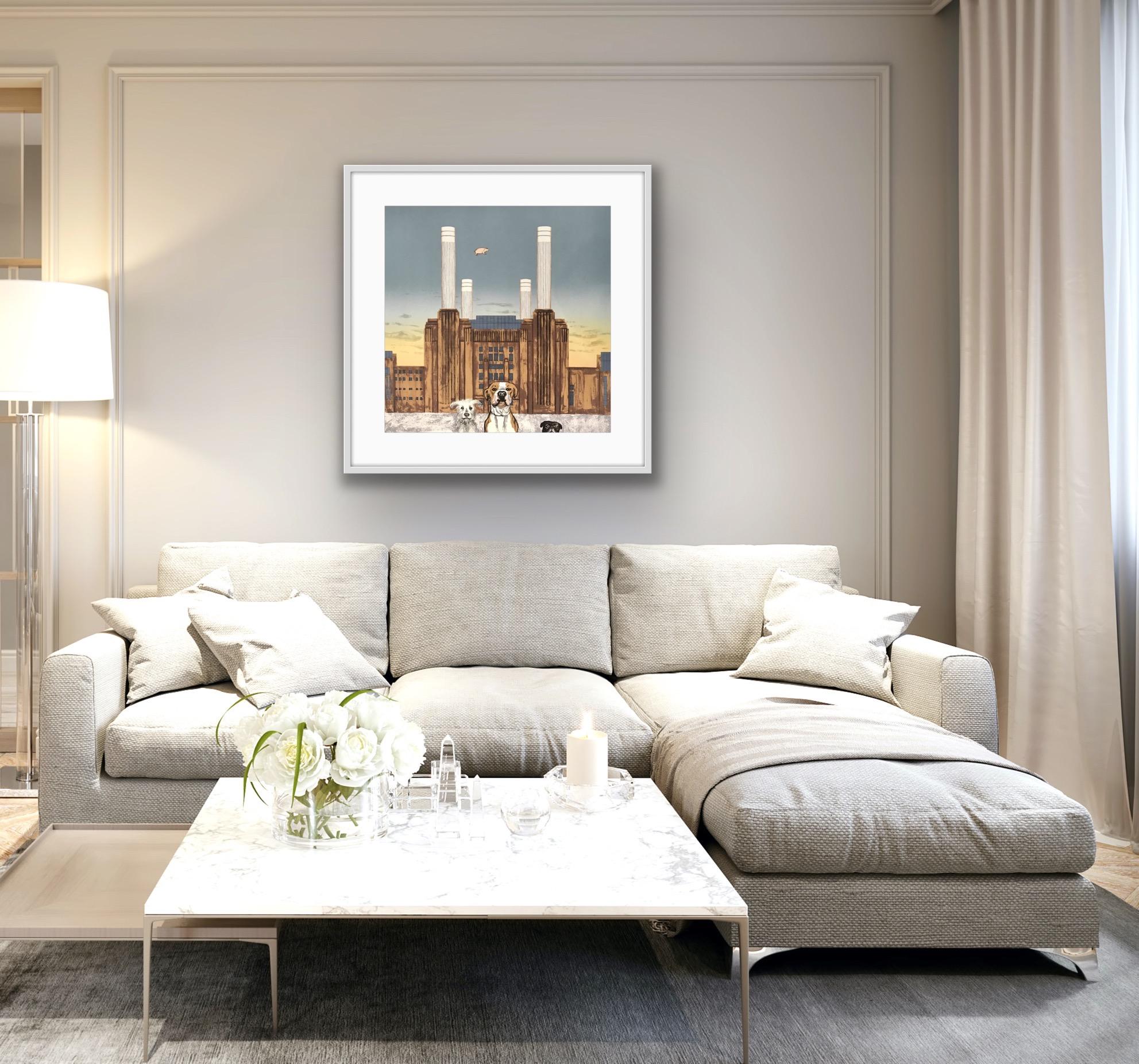 Wes Anderson's Dog - Battersea Power Station, London Cityscape Art, Animal Art For Sale 2