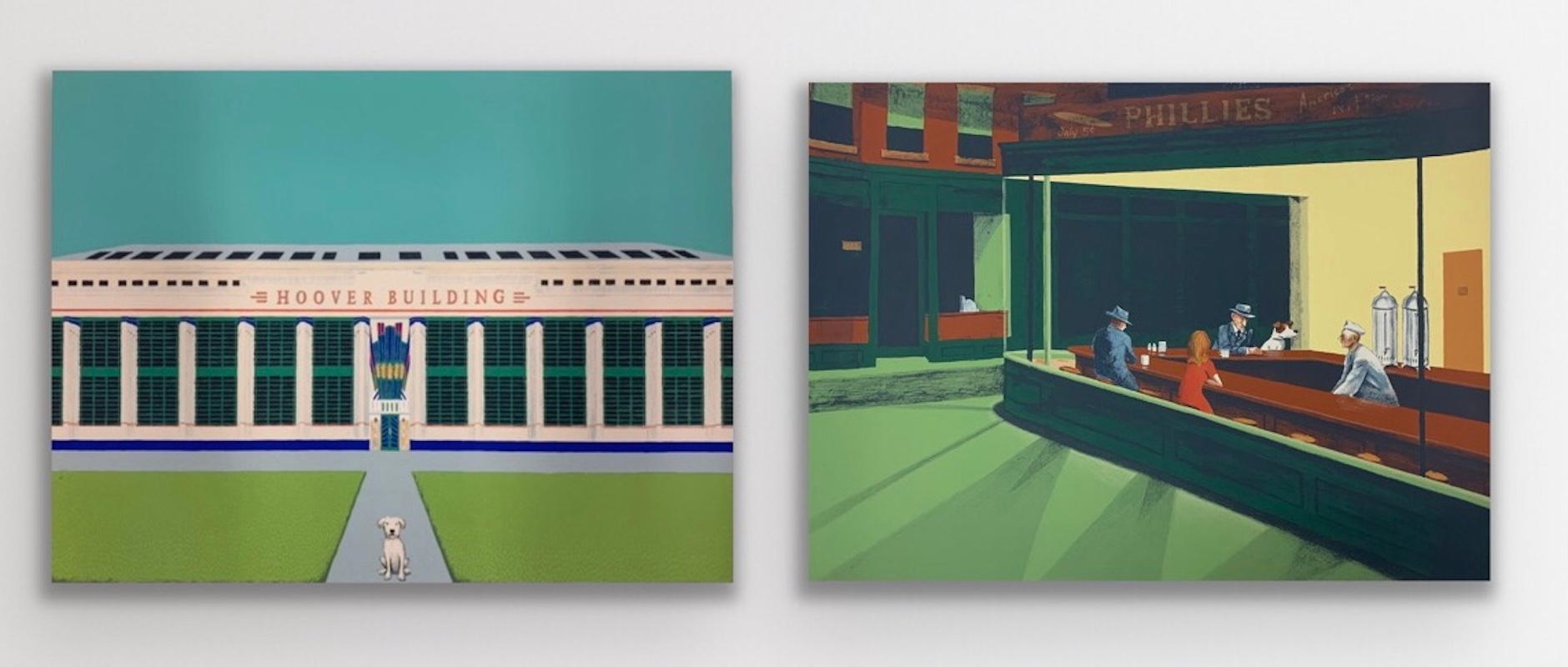 Le chien de Wes Andersons - Hoover Building II par Mychael Barratt [2021]
édition limitée et signée par l'artiste 
Sérigraphie sur papier
Edition numéro 1
Taille de l'image : H:49,5 cm x L:66 cm
Taille complète de l'œuvre non encadrée : H:68 cm x