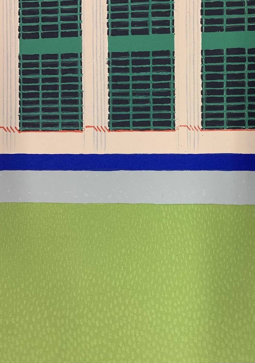 Hoover Building II, chien de Wes Andersonss - Bleu Animal Print par Mychael Barratt