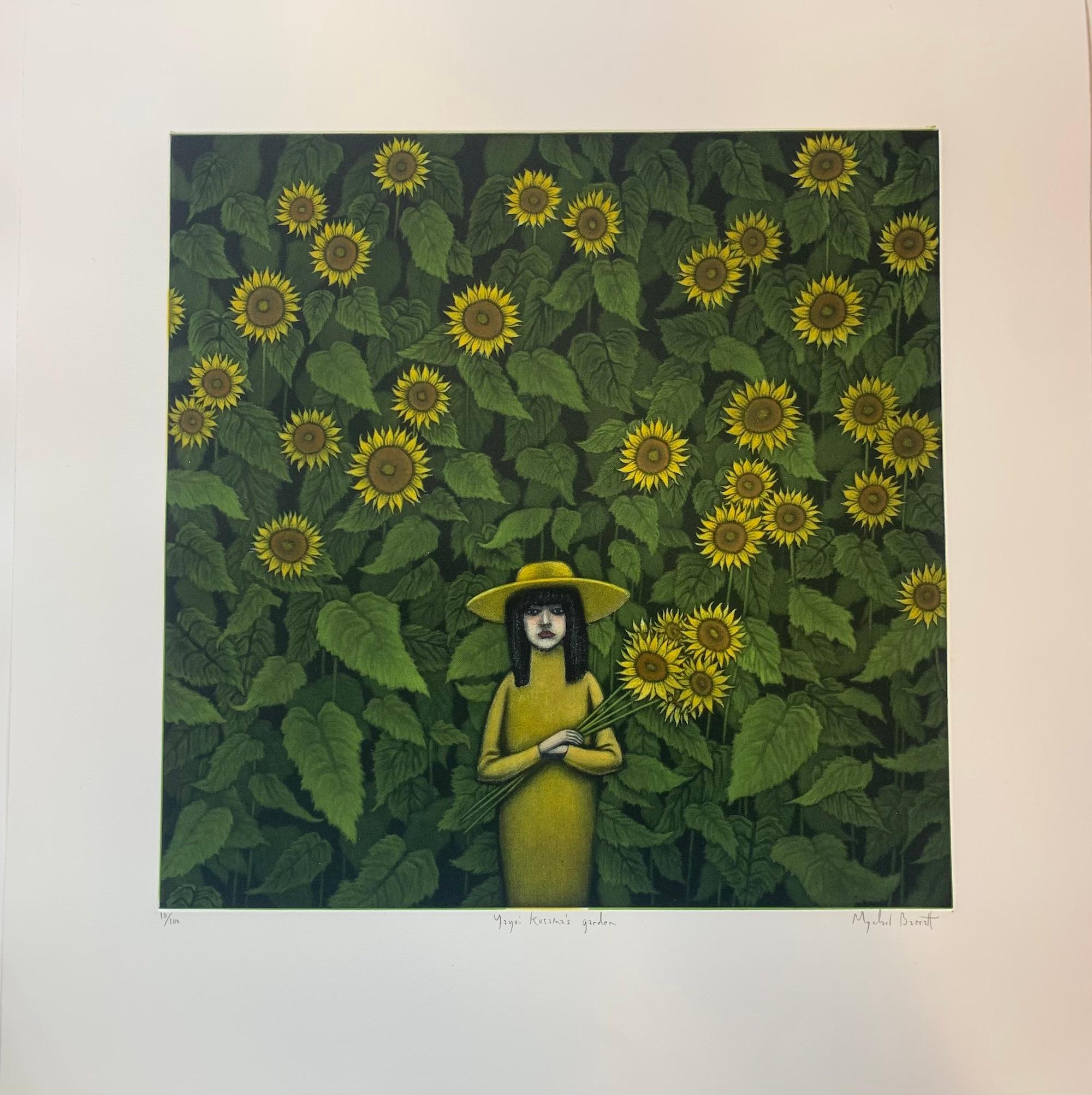 Yayoi Kusama's Garden, Celebrity Garden Art, Yayoi Kusama Style, zeitgenössische Kunst  (Zeitgenössisch), Print, von Mychael Barratt