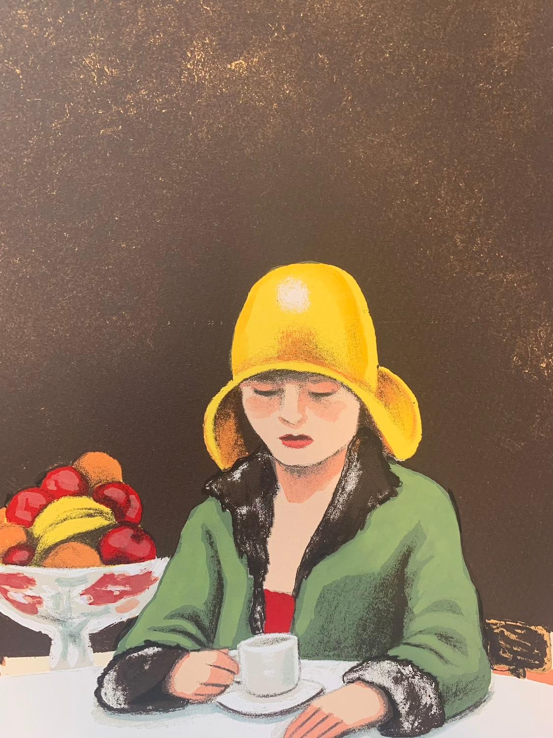 Limited edition print of a woman having a coffee in a cafe while her dog sits with her.
Buy Mychael Barratt printmaker works with Wychwood Art gallery online. Mychael Barratt was born in Toronto, Canada, however, considers himself to be a Londoner