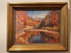Pintura de paisajes coloridos de los Catskills de Nueva York; artista ucraniano-estadounidense, 1952