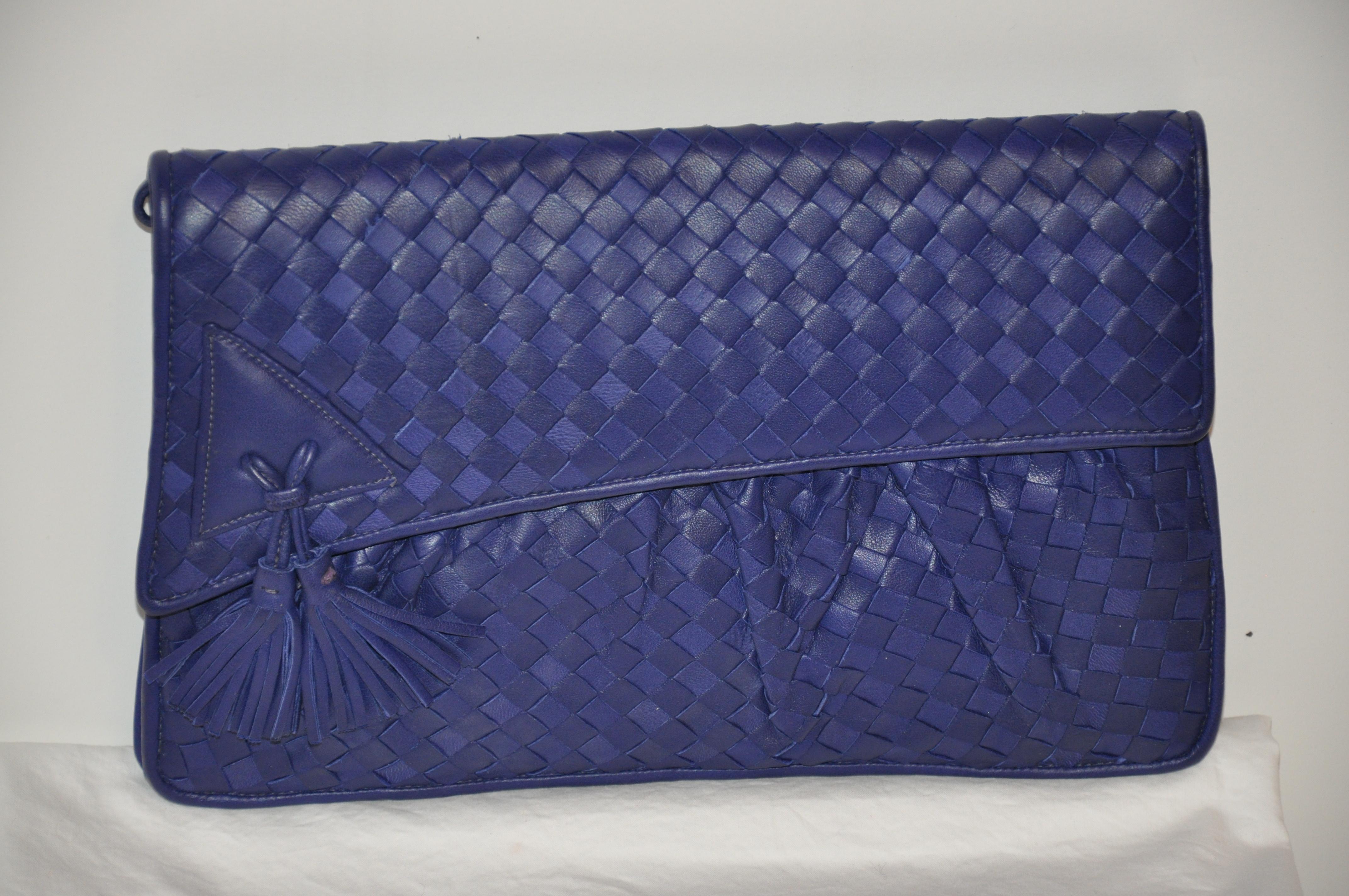 Women's or Men's Myers Deep Lapis-Blue Soft Woven Lambskin Clutch with Optional Shoulder Straps For Sale