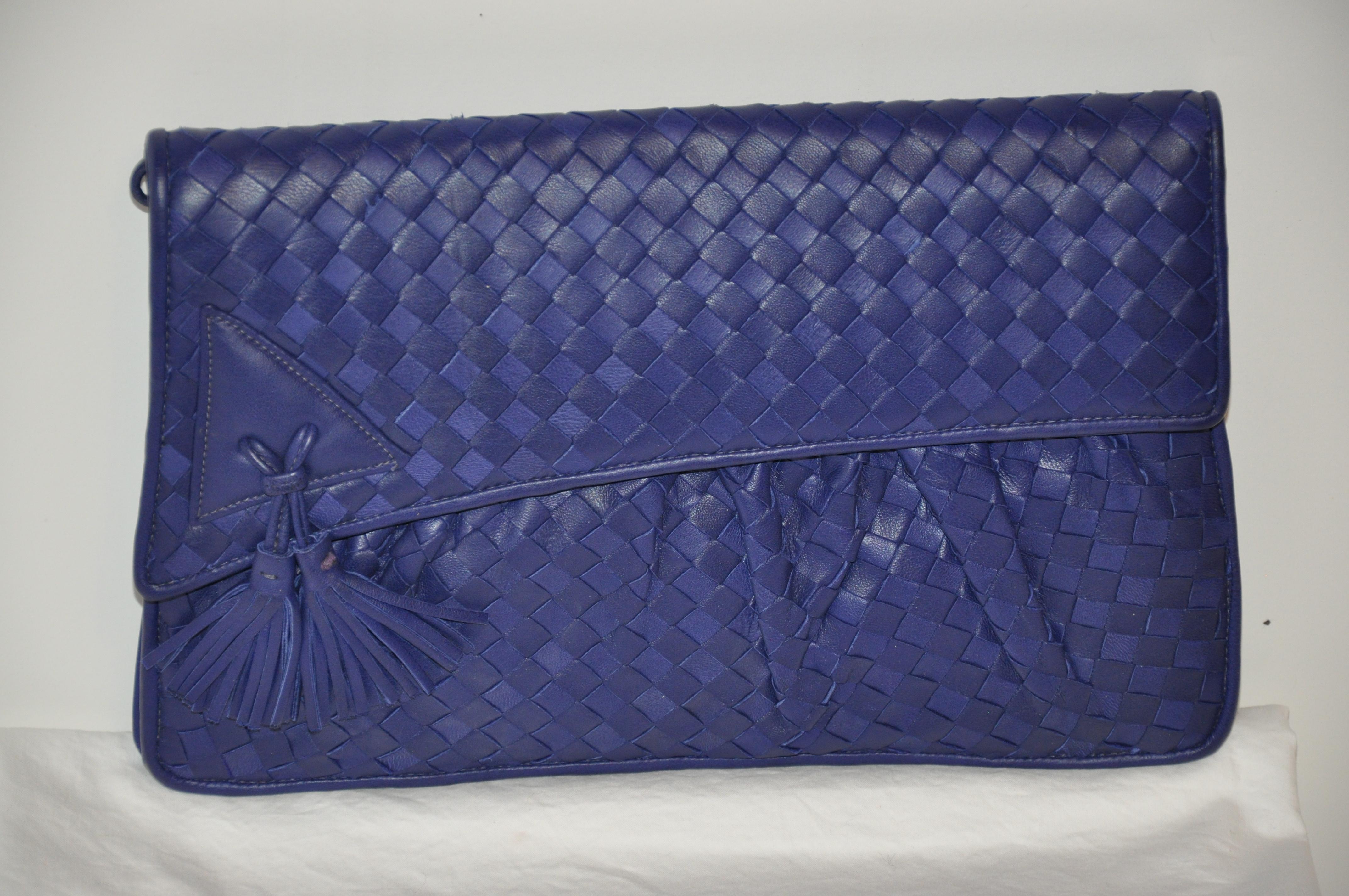 Myers Deep Lapis-Blue Soft Woven Lambskin Clutch with Optional Shoulder Straps For Sale 1