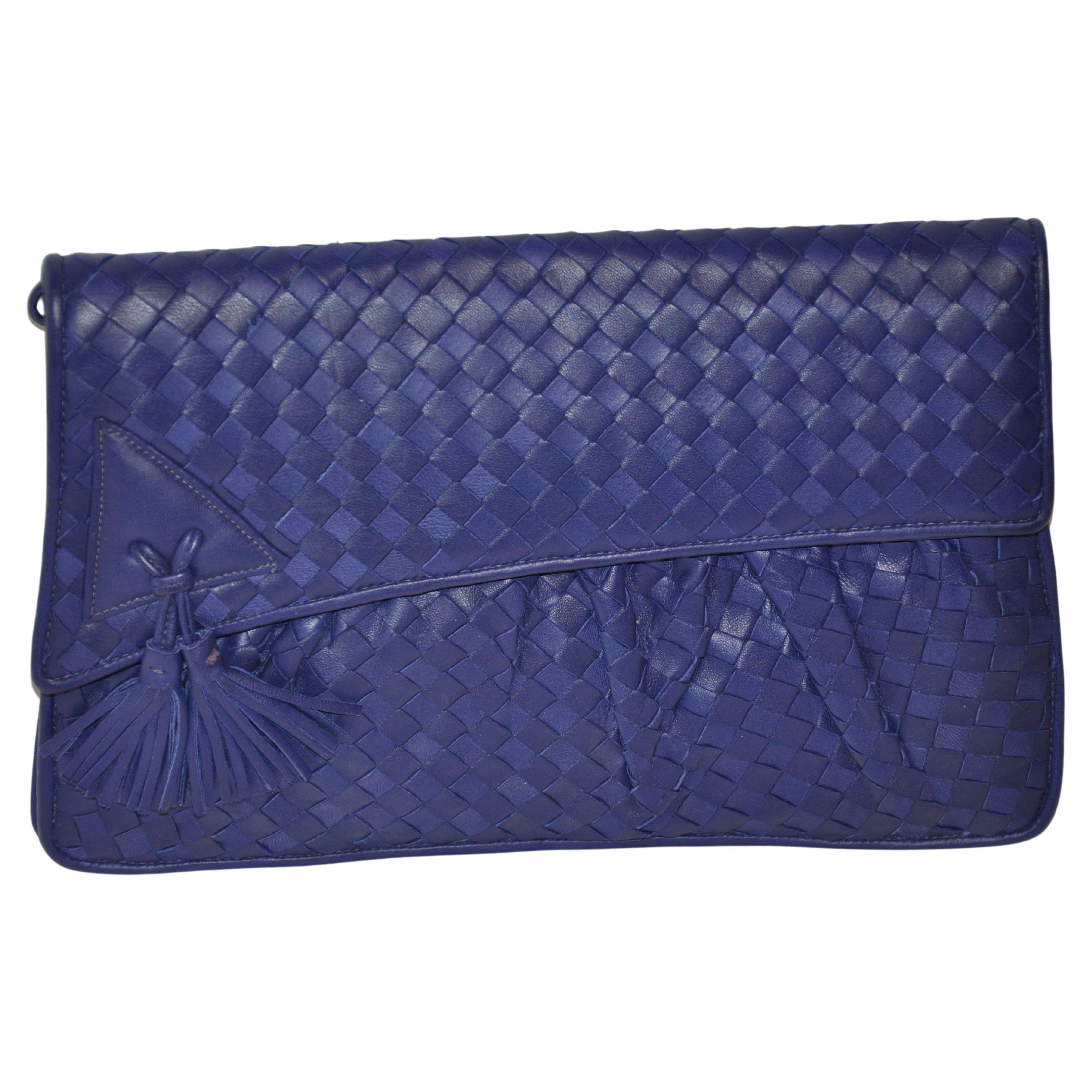 Myers Deep Lapis-Blue Soft Woven Lambskin Clutch with Optional Shoulder Straps