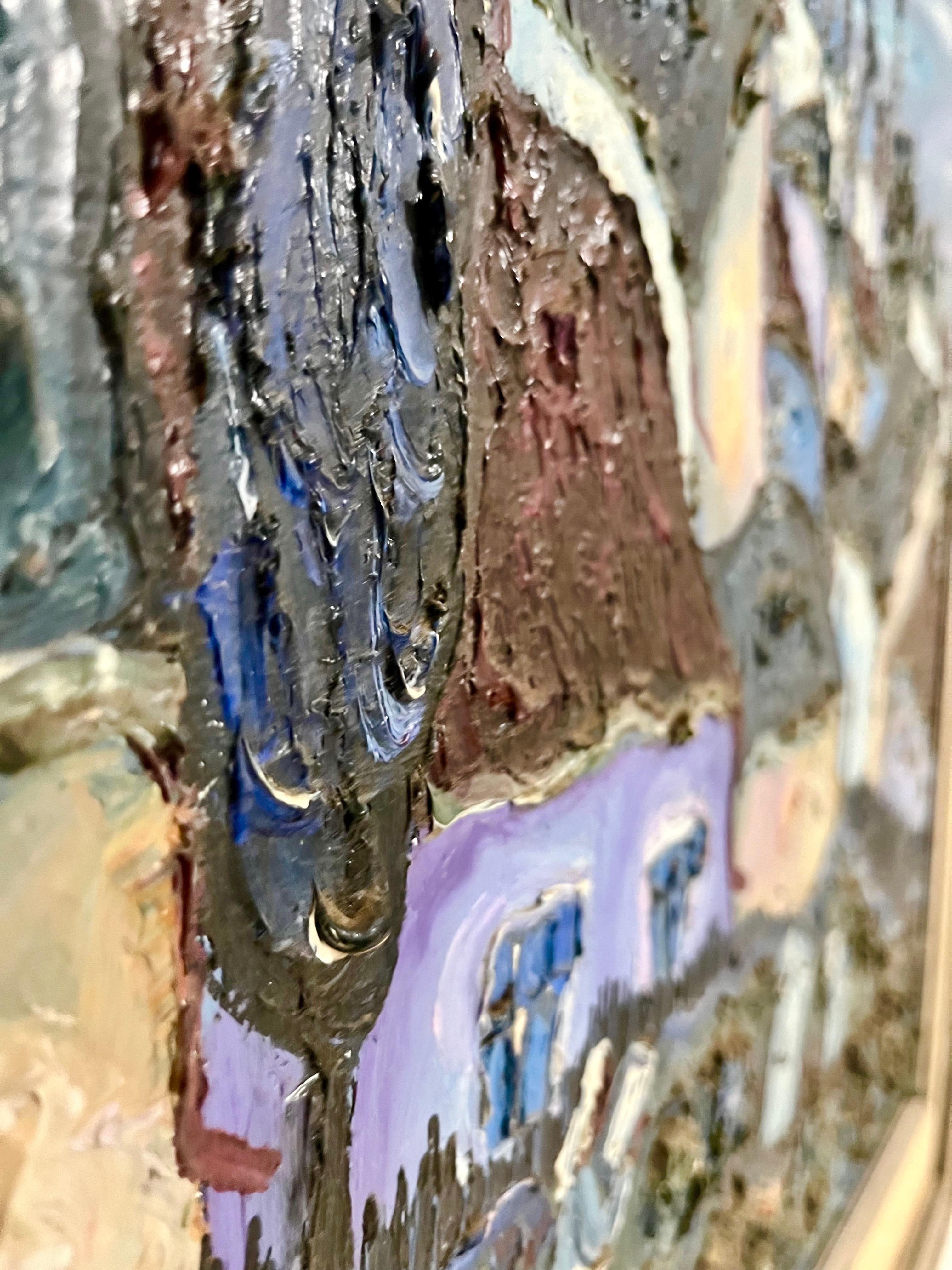 Pintura al óleo de aldea expresionista abstracta rusa Arte no conformista soviético - Painting Impresionista de Myhaylo Shteinberg