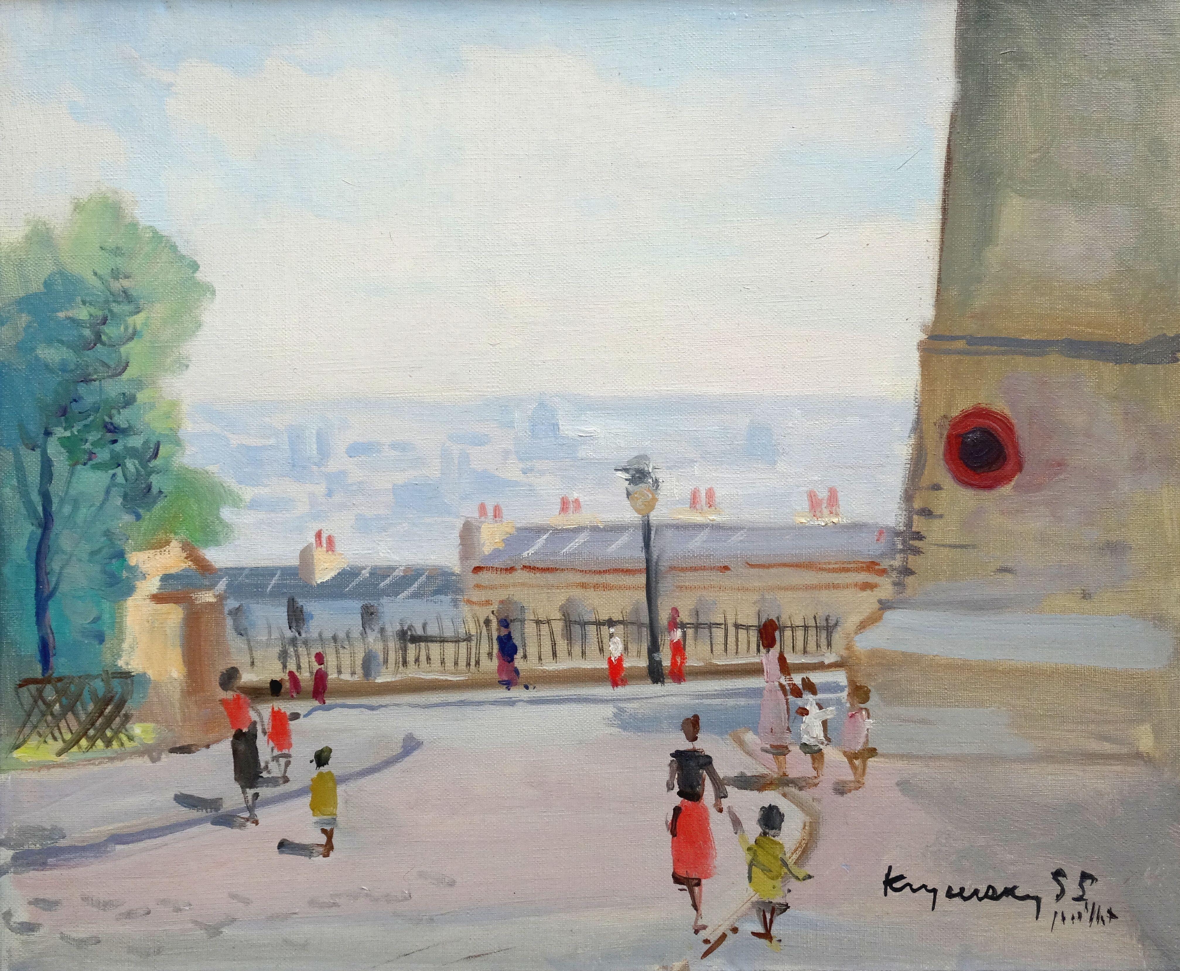 Mykola Vasyl Krychevsky Figurative Painting - View of Paris from Montmartre. 1955, oil on canvas, 38x46 cm