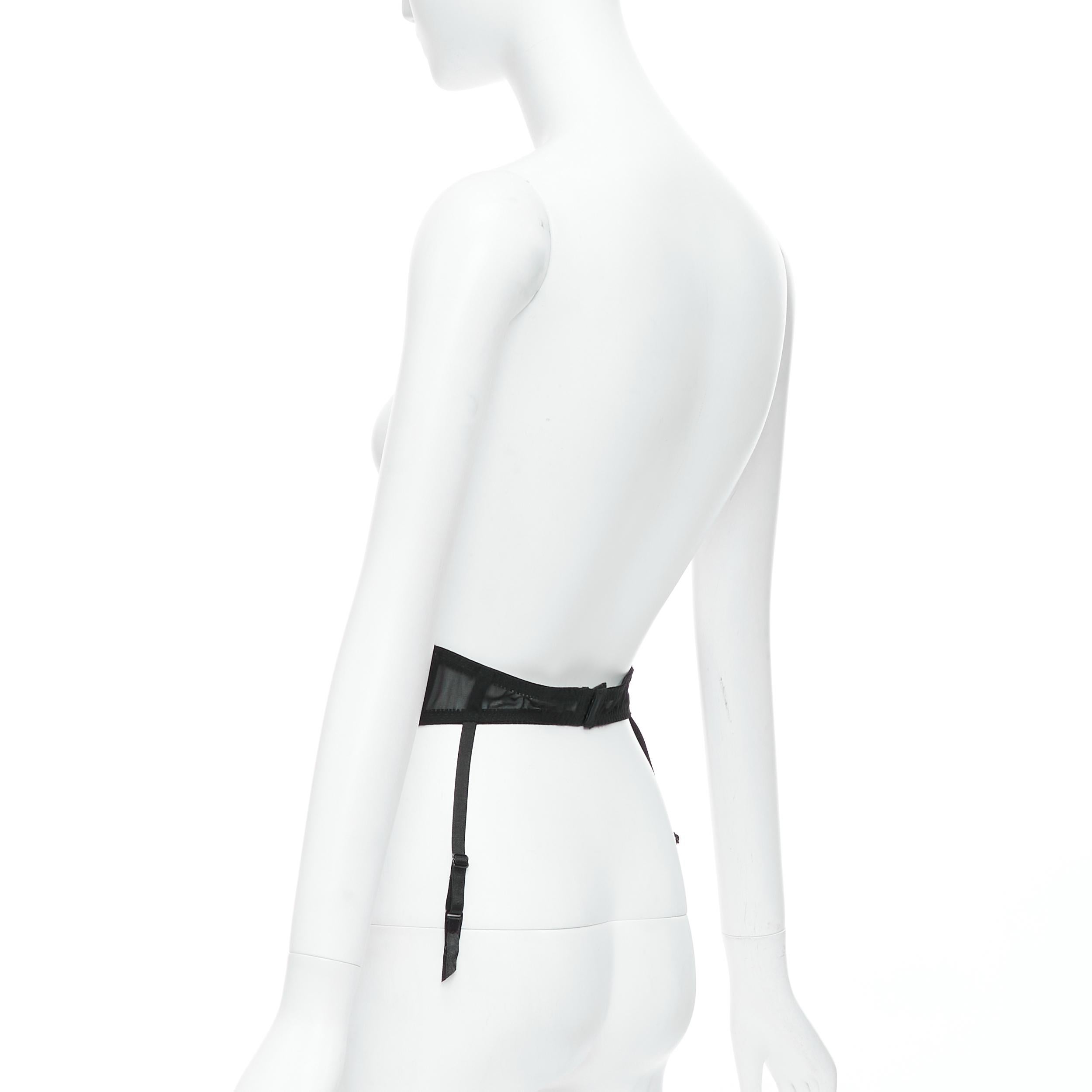 MYLA black intricate lace bow nude mesh garter belt For Sale 1
