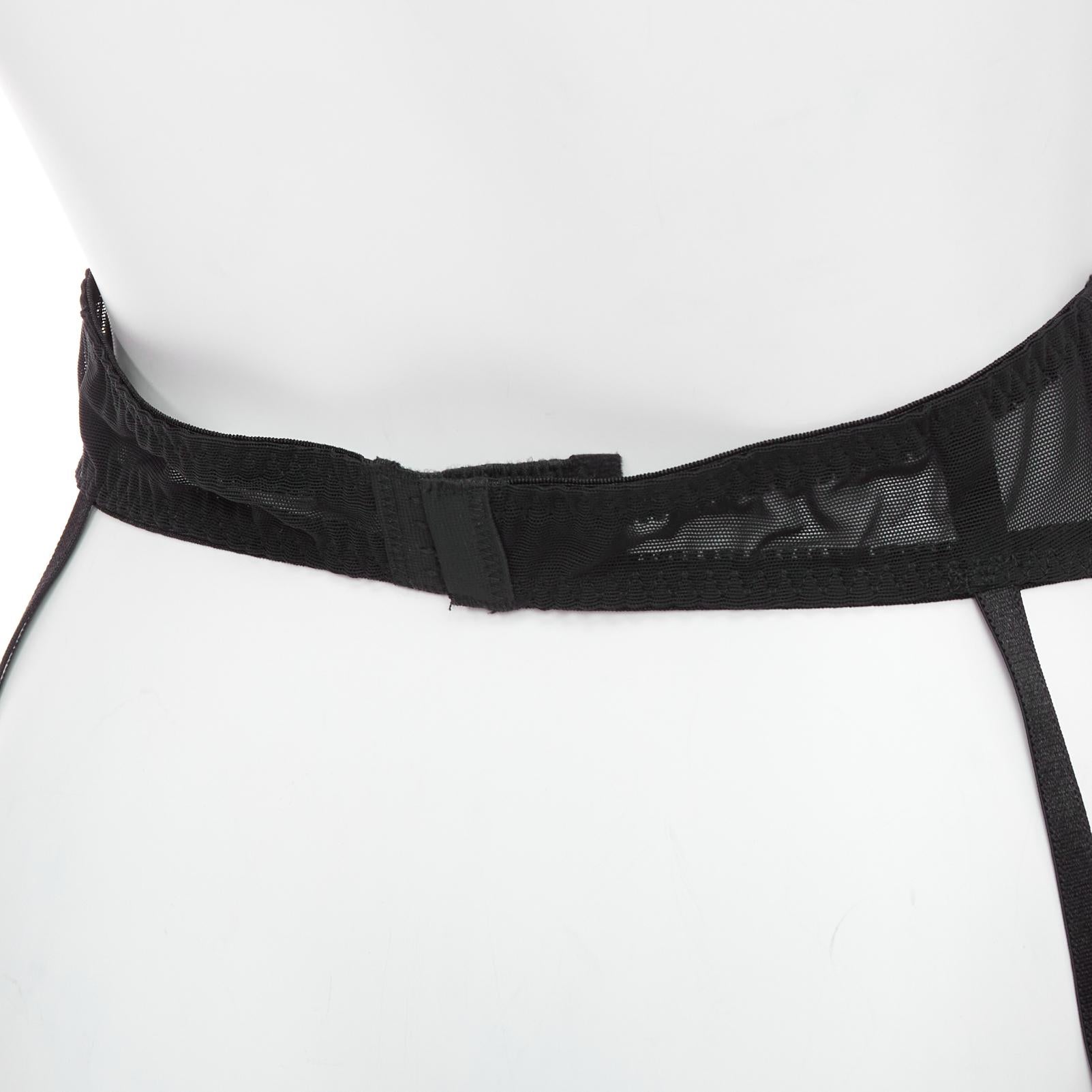 MYLA black intricate lace bow nude mesh garter belt For Sale 2