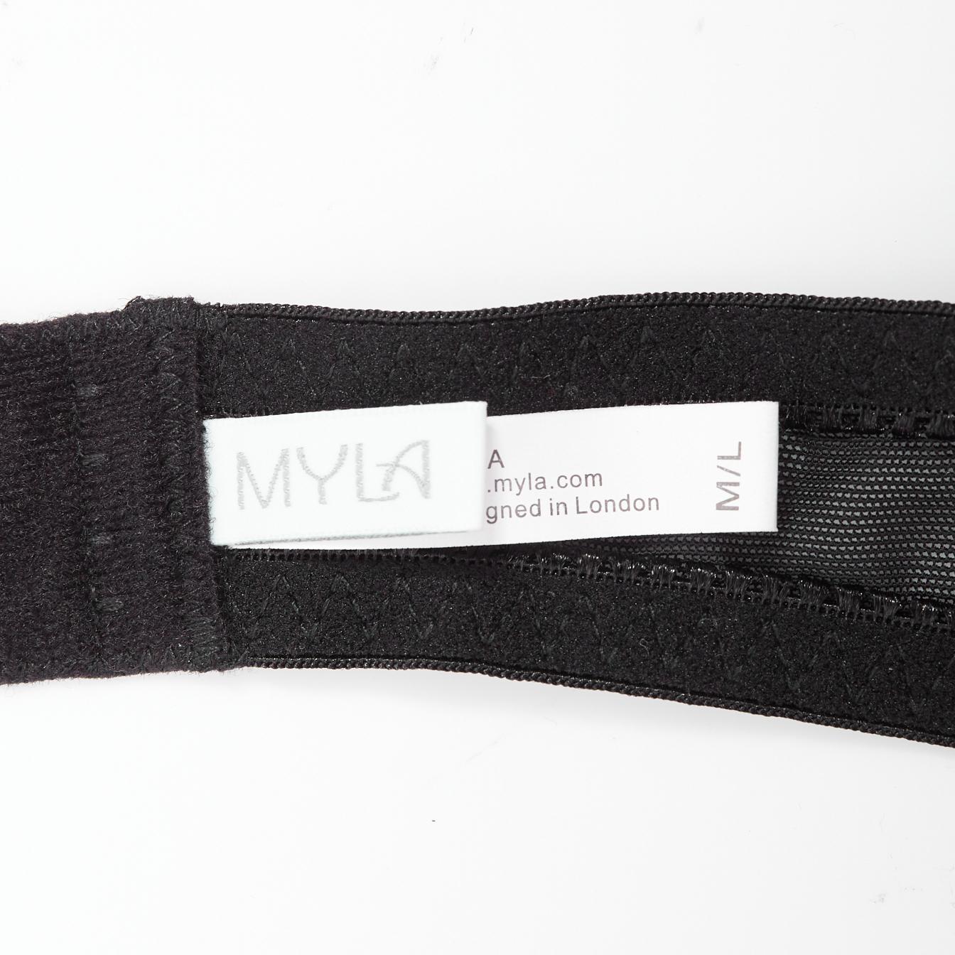 MYLA black intricate lace bow nude mesh garter belt For Sale 3