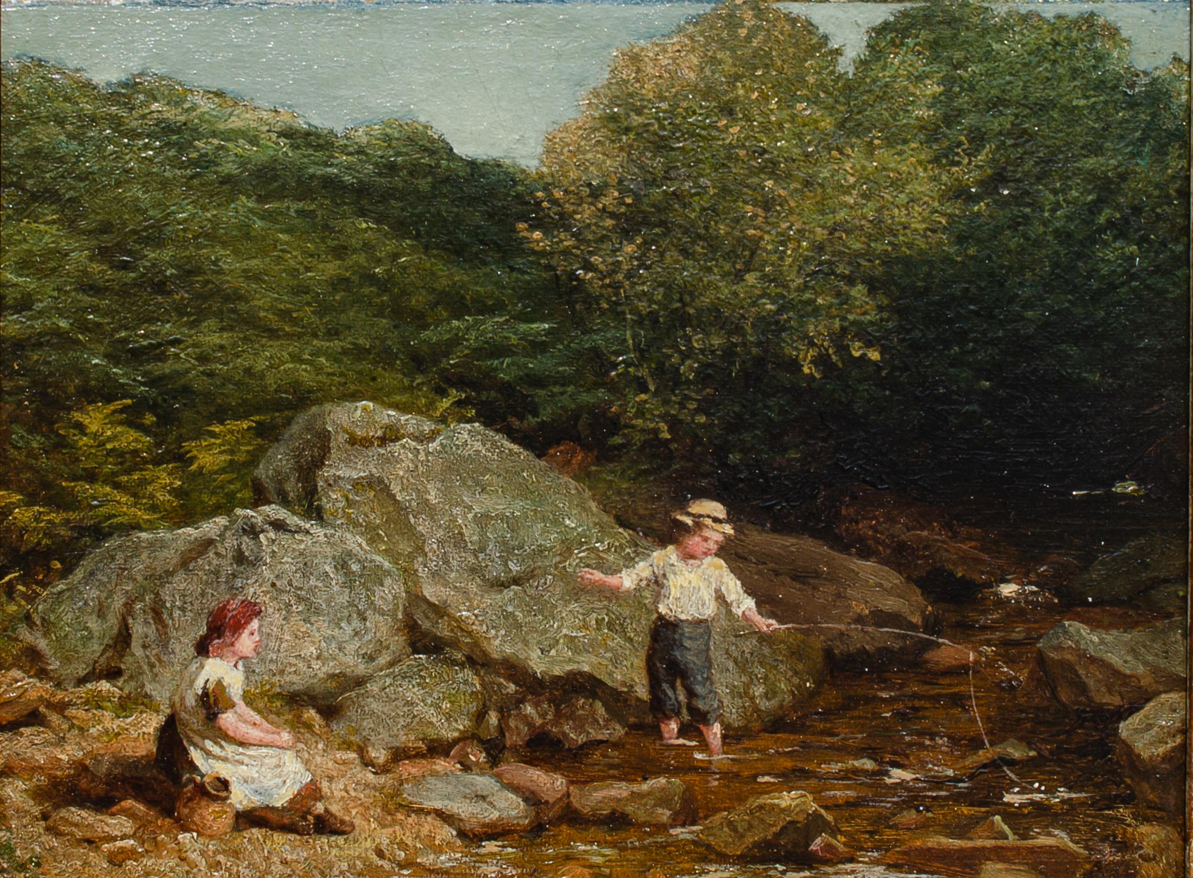 Myles Birket Foster RWS (britannico, 1825-1899)
Senza titolo (Bambini che pescano), XIX secolo
Olio su tavola
Vista: 7 3/4 x 10 5/8
Incorniciato: 13 5/8 x 15 5/8 x 1 3/8 pollici.

Myles Birket Foster (4 febbraio 1825 - 27 marzo 1899) è stato un
