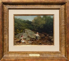 Original Myles Birket Foster RWS Painting of Children Fishing Creekside