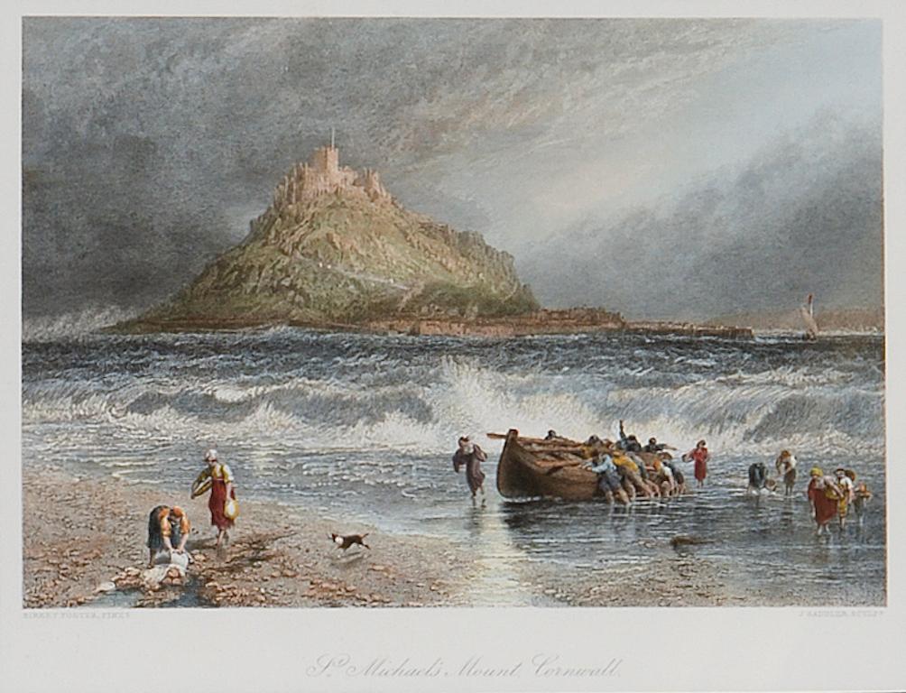 St. Michael's Mount, Cornwall: A Framed 19th C. Engraving After Myles Foster - Print by Myles Birket Foster