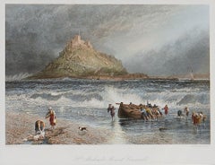 St. Michael's Mount, Cornwall: A Framed 19th C. Engraving After Myles Foster