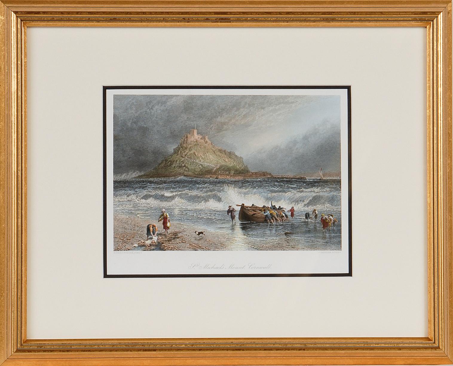 Myles Birket Foster Landscape Print - St. Michael's Mount, Cornwall: A Framed 19th C. Engraving After Myles Foster