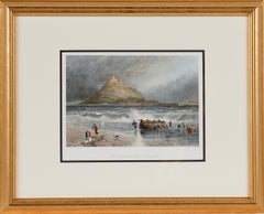 Antique St. Michael's Mount, Cornwall: A Framed 19th C. Engraving After Myles Foster