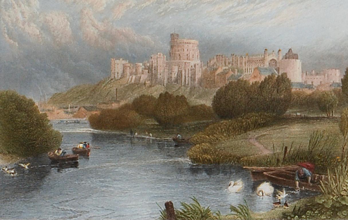 Windsor Castle: A Framed 19th C. Engraving After Myles Birket Foster 1