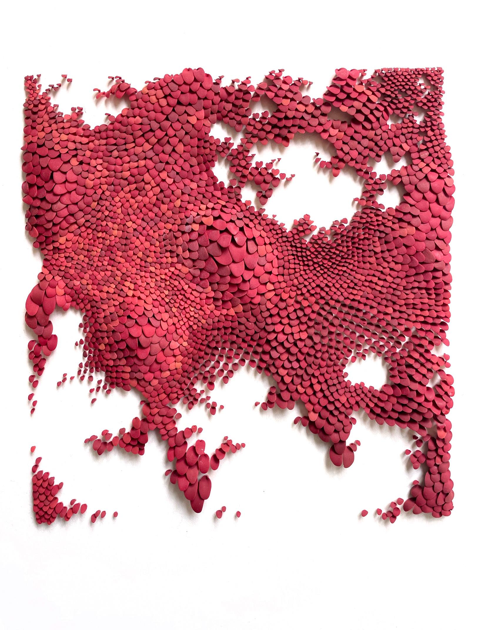 Herbstrot - abstrakte, von der Nature inspirierte, minimale Collage aus Polymer-Ton auf Papier