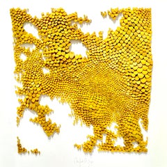 Autumn yellow - abstract nature inspired minimal collage of clay on paper