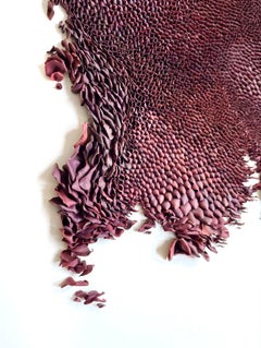 Burgundy Roses II - abstract nature inspired minimal collage of clay on paper