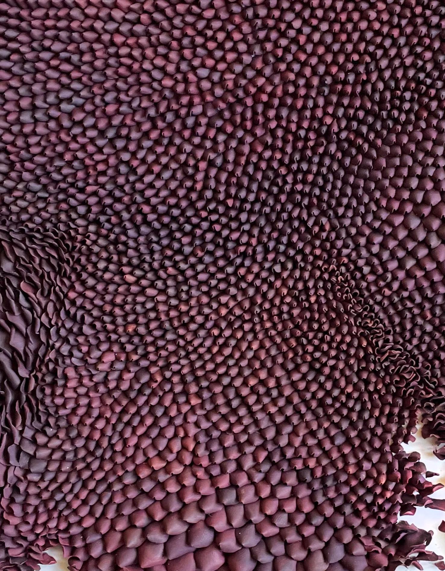 Burgundy Roses II - collage minimale di argilla su carta ispirato alla natura astratta 1