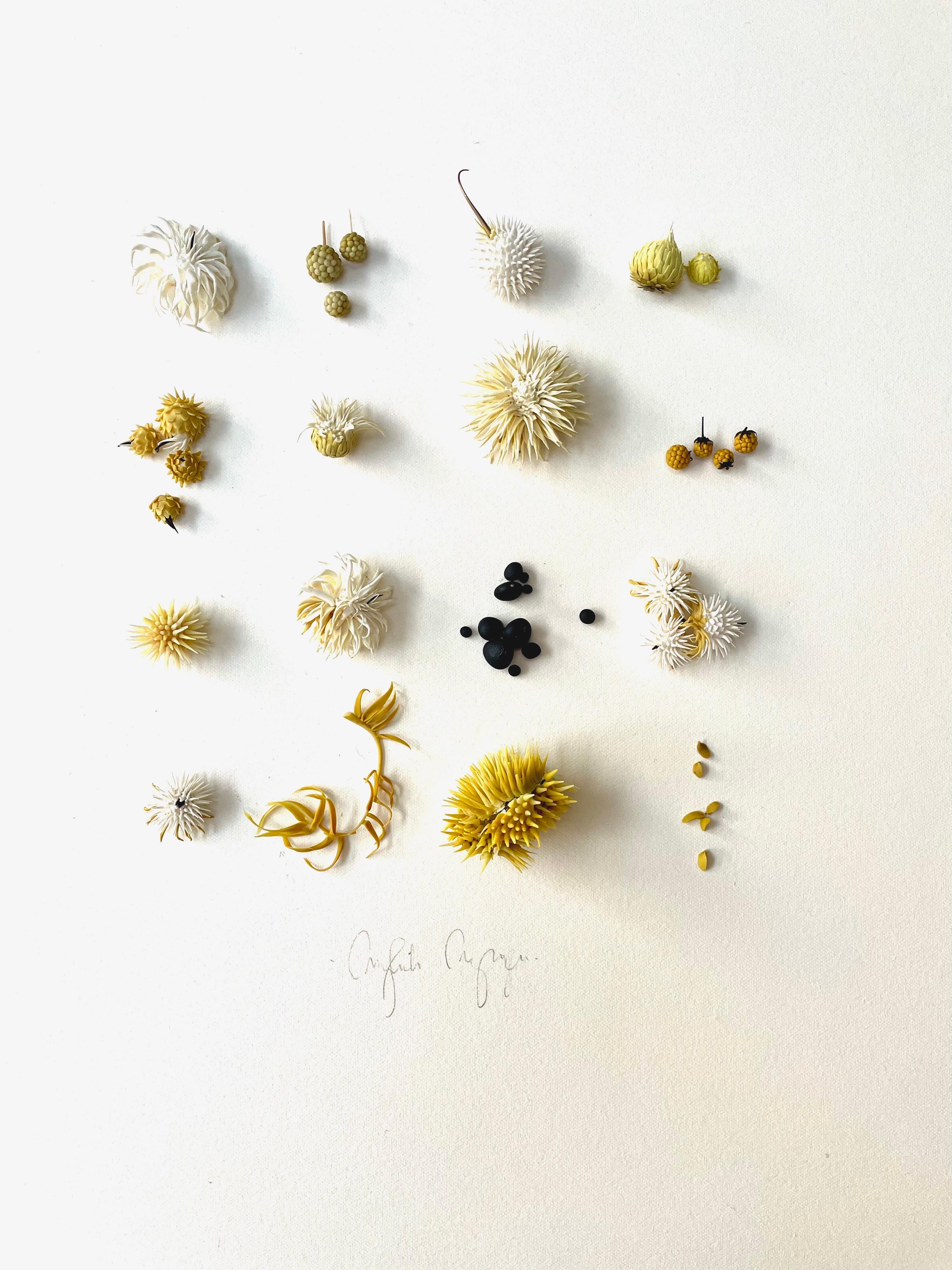 Yellow Picking - collage minimal astratto di Nature ispirato all'argilla su carta