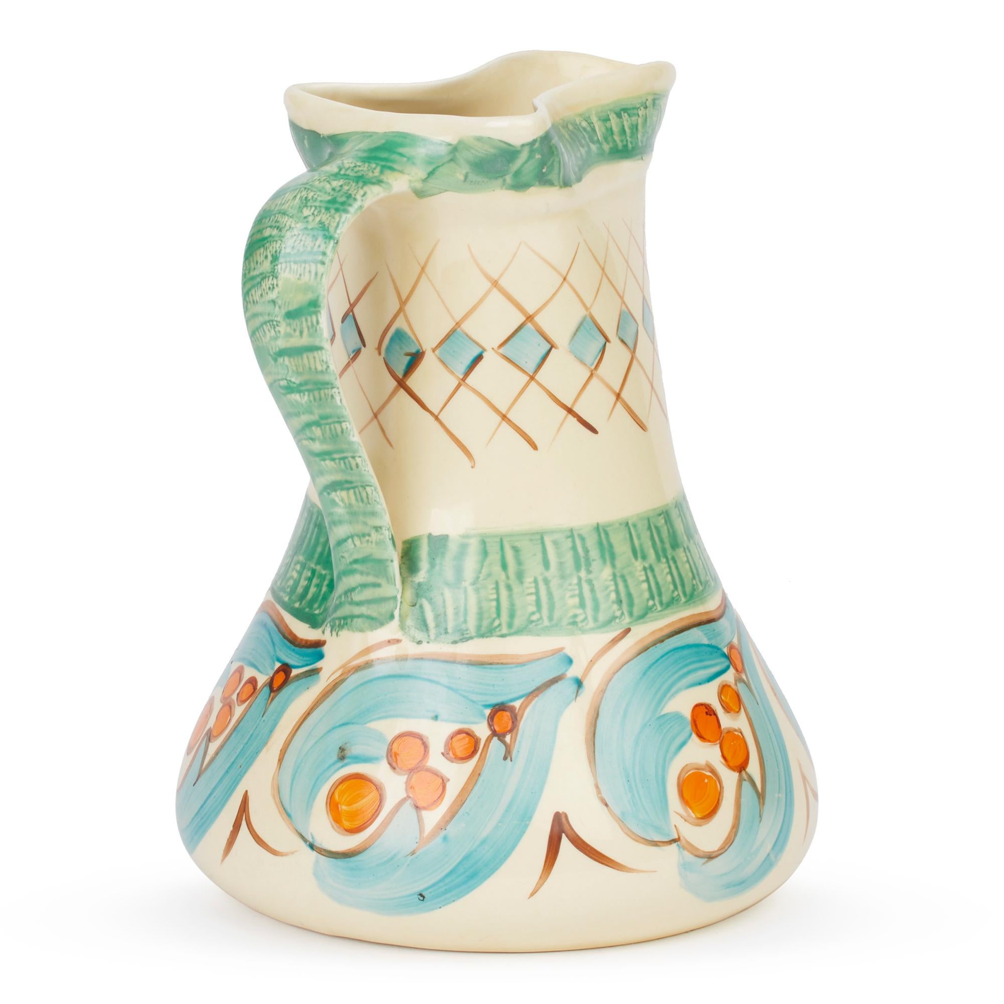 Myott Art Deco Hand Painted Pinch Neck Art Pottery Jug, 1930 1