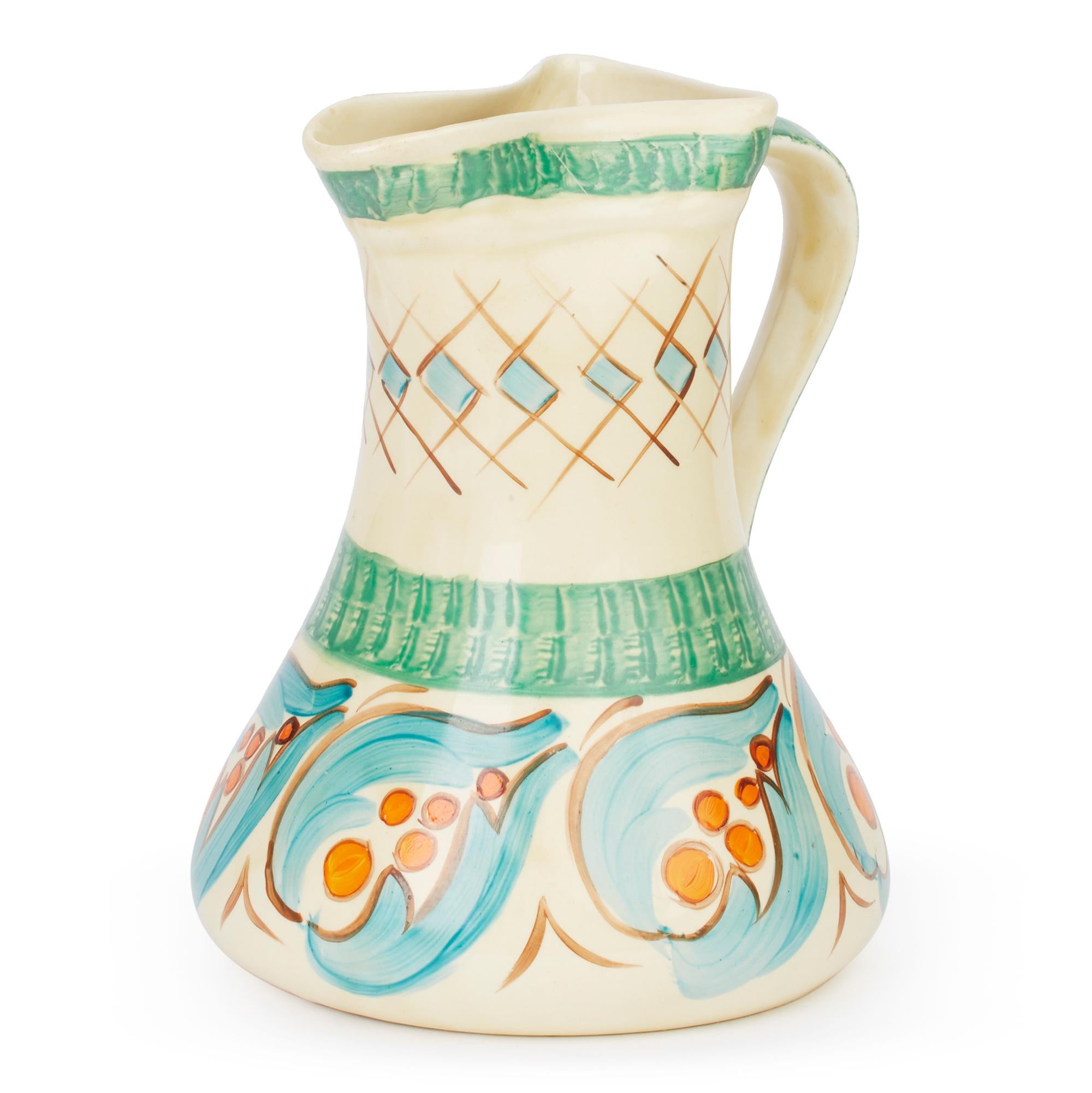 Myott Art Deco Hand Painted Pinch Neck Art Pottery Jug, 1930 In Good Condition In Bishop's Stortford, Hertfordshire