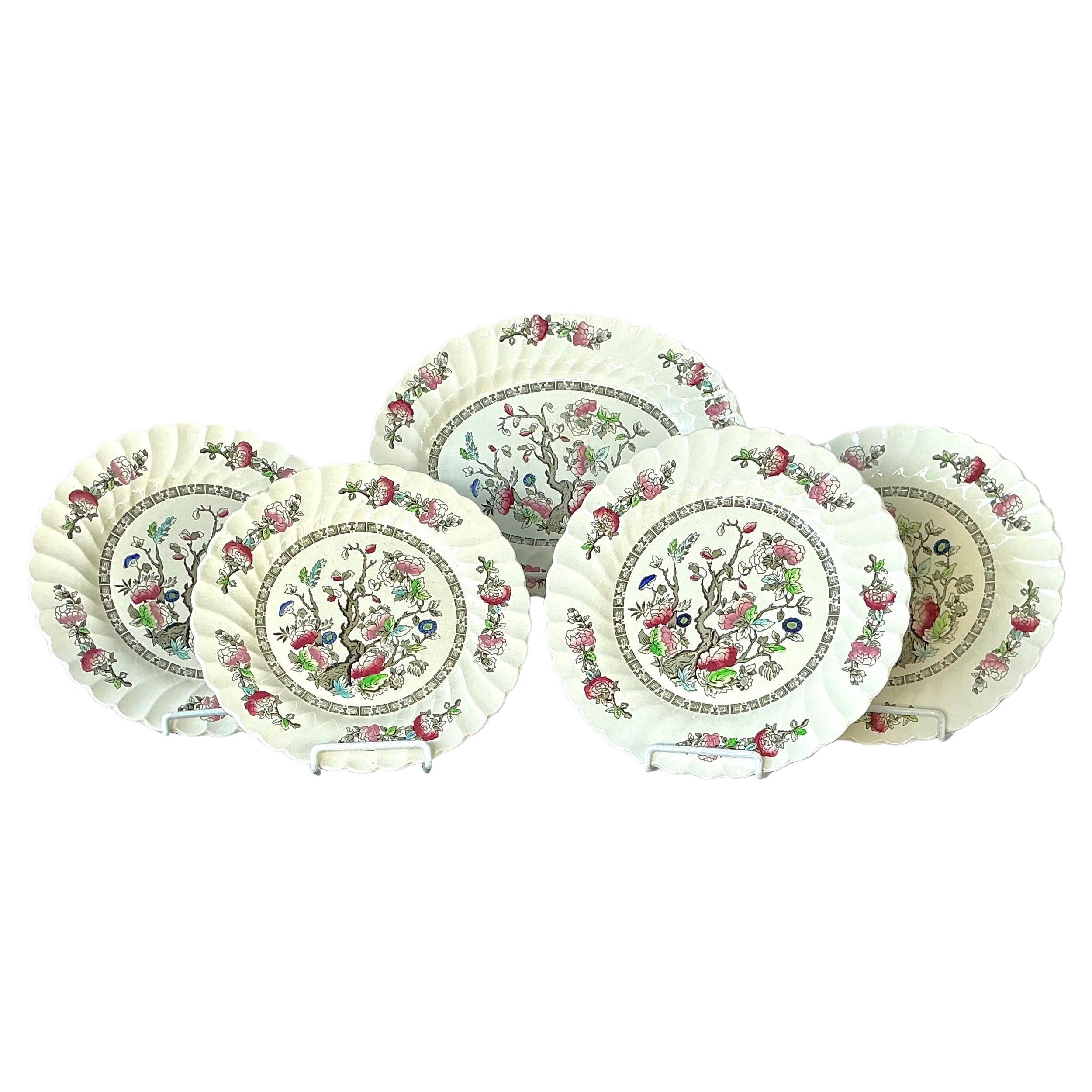 Myott Staffordshire England "Indian Tree" Plates and Platter, Set of Five For Sale