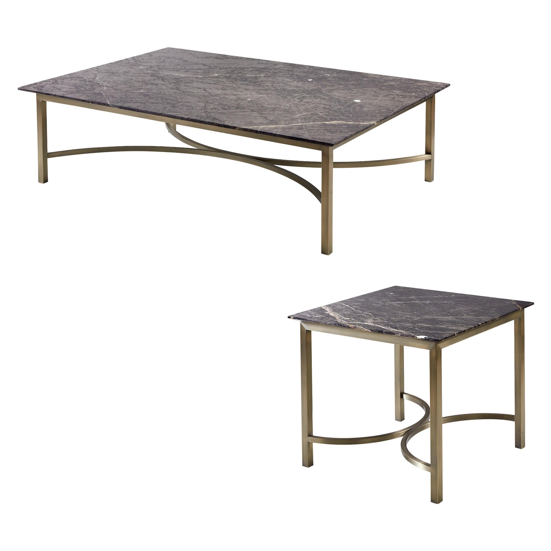 Myra Coffee Table Set, Black and White Marble Top with Bronze Legs Coffee Table For Sale