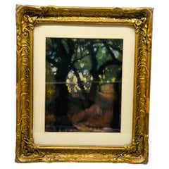 Antique Myra Deibel Exhibited "In the Boboli Gardens" Chalk Drawing Florence Italy 1935