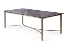 Myra Dining Table, Bronze Legs Supporting Marble Slab Dining Table
