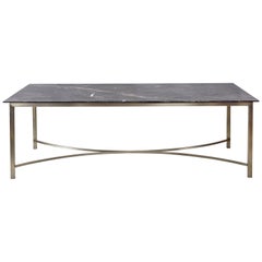 Myra Dining Table, Bronze Legs Supporting Marble Slab Dining Table