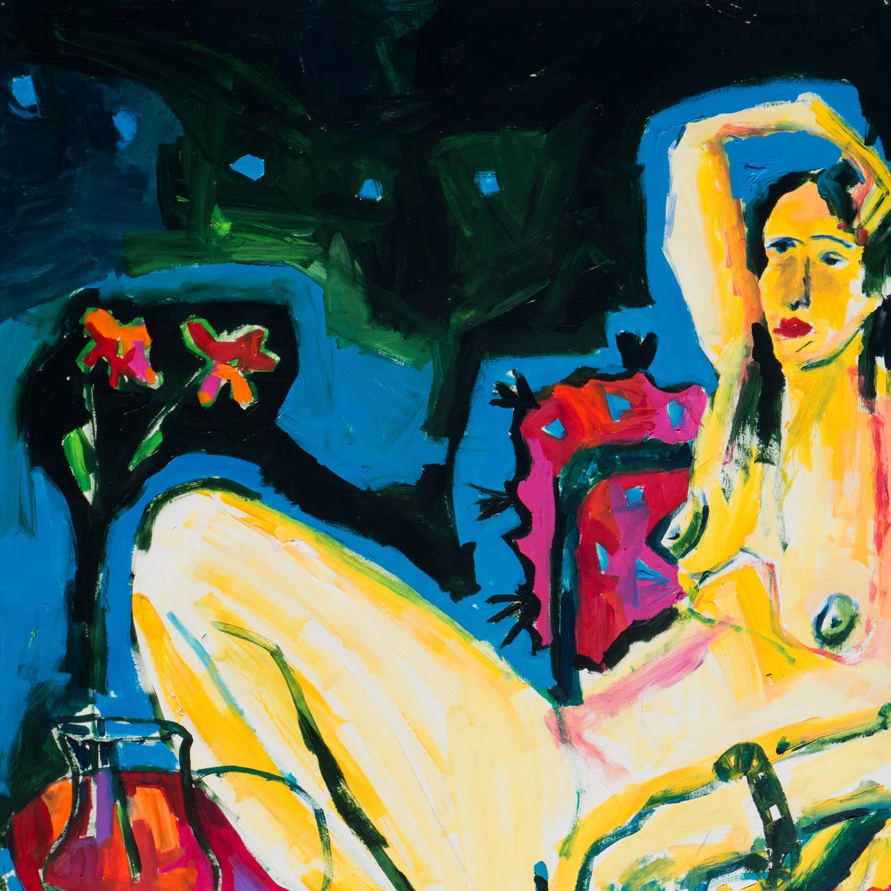 'Seated Nude', California Fauve Interior Scene, San Francisco Art Institute - Painting by Myra Dorn Eastman