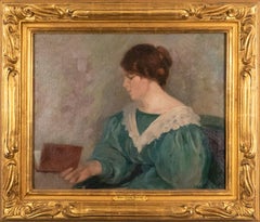 Antique Portrait of a Woman Reading by Myra Louise Sawyer