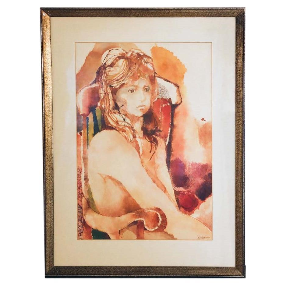 Myra Sides Copus Original Watercolor Painting Portrait of a Girl For Sale