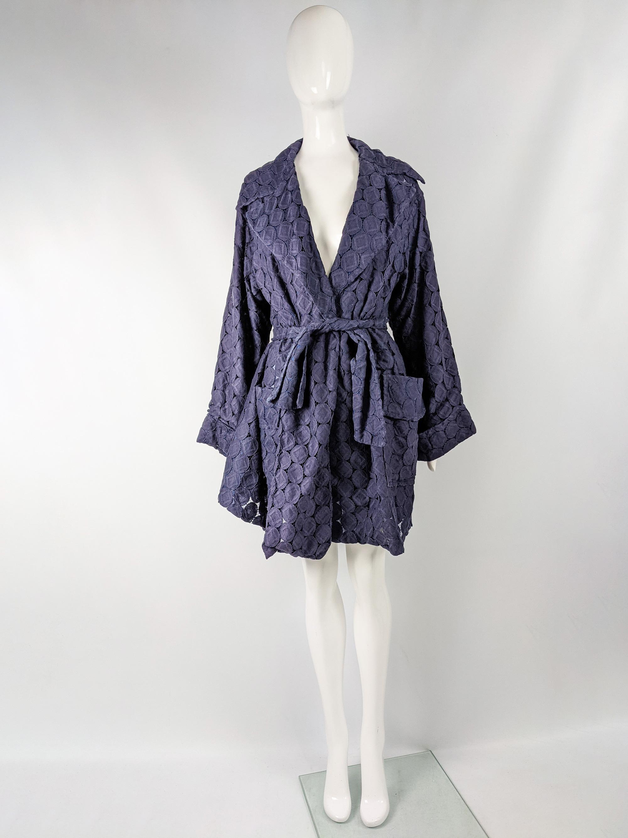 A vintage womens day to night jacket by Myrene Premonville from the S/S 91 collection (the twin of this jacket, with a slightly differing belt was shown on the runway). With a 50s inspired loose swing coat silhouette that can be cinched in with the