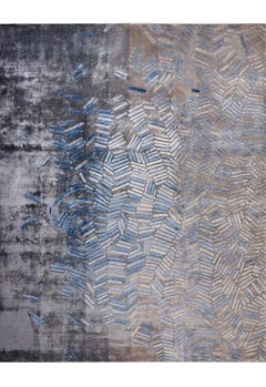 Tapis moderne noué à la main de couleurs or et bleu par Hands