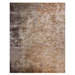 Myriad Hand Knotted Modern Silk Rug in Gold and Blue Colours by Hands