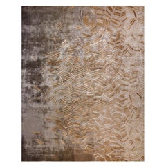 Myriad Hand Knotted Modern Silk Rug in Gold and Blue Colours by Hands