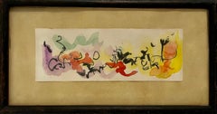 1957 Feminist Surrealist Israeli Colorful Watercolor Painting Myriam Bat Yosef