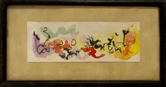 1957 Pintura feminista surrealista israelí en acuarela de colores Myriam Bat Yosef